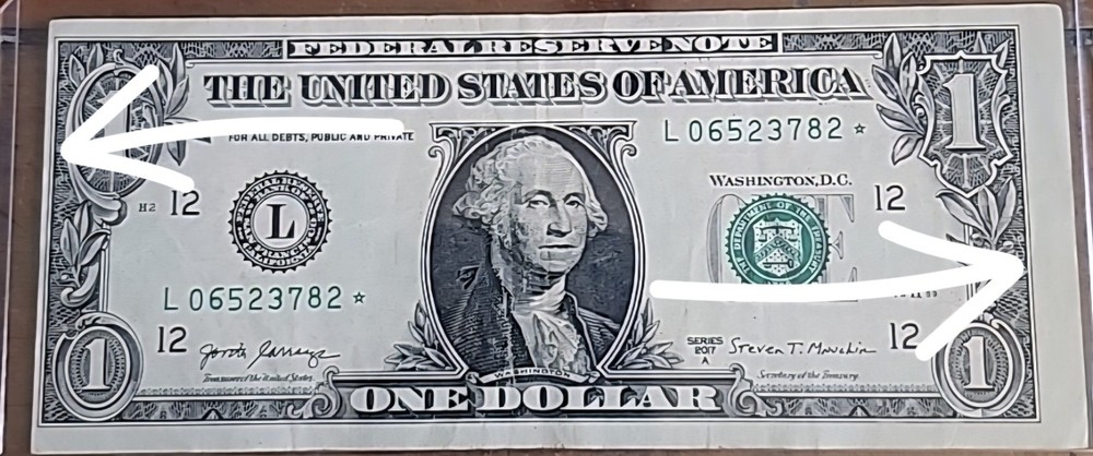 Off Centered Print Error 2017A $1 Bill Star Note 500k Run 3 Serial L06523782*