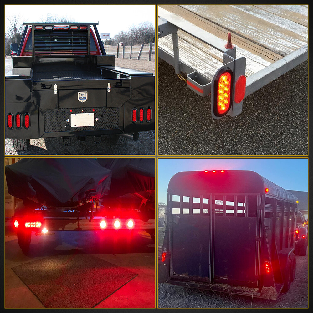 Red 6" Oval LED Trailer Truck Lights Boat Sealed Stop Turn Tail Brake Waterproof