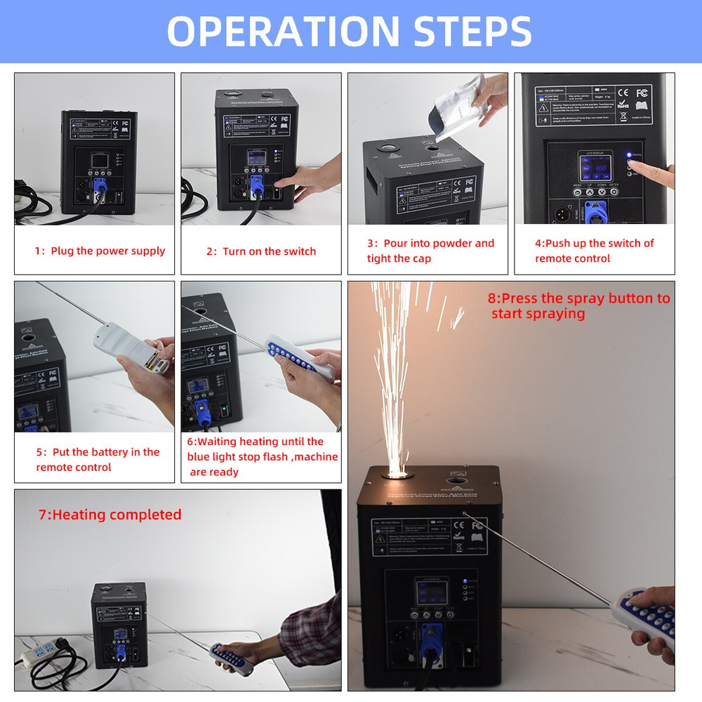 4PCS 750W Cold Spark Firework Machine DMX Stage Effect Wedding w/Flight Case
