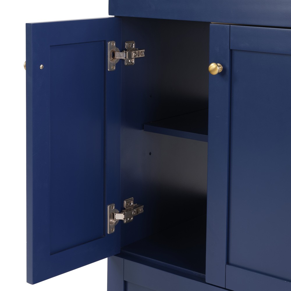 30" Blue Bathroom Vanity w/Ceramic Sink,Soft Close Drawers, Solid Wood Frame