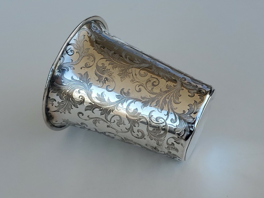 Antique Continental Silver Cup Damask pattern circa 1860 no Monogram