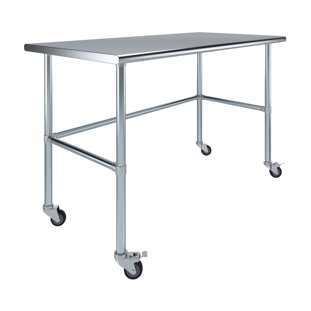 30 in. x 60 in. Stainless Steel Work Table Open Base & Wheels | Mobile Table