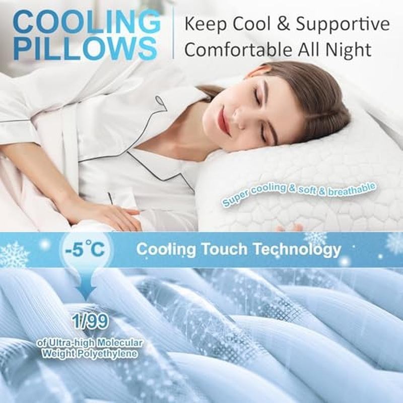Cooling Pillows 2 Pack Shredded Memory Foam Adjustable Supportive Breathable New