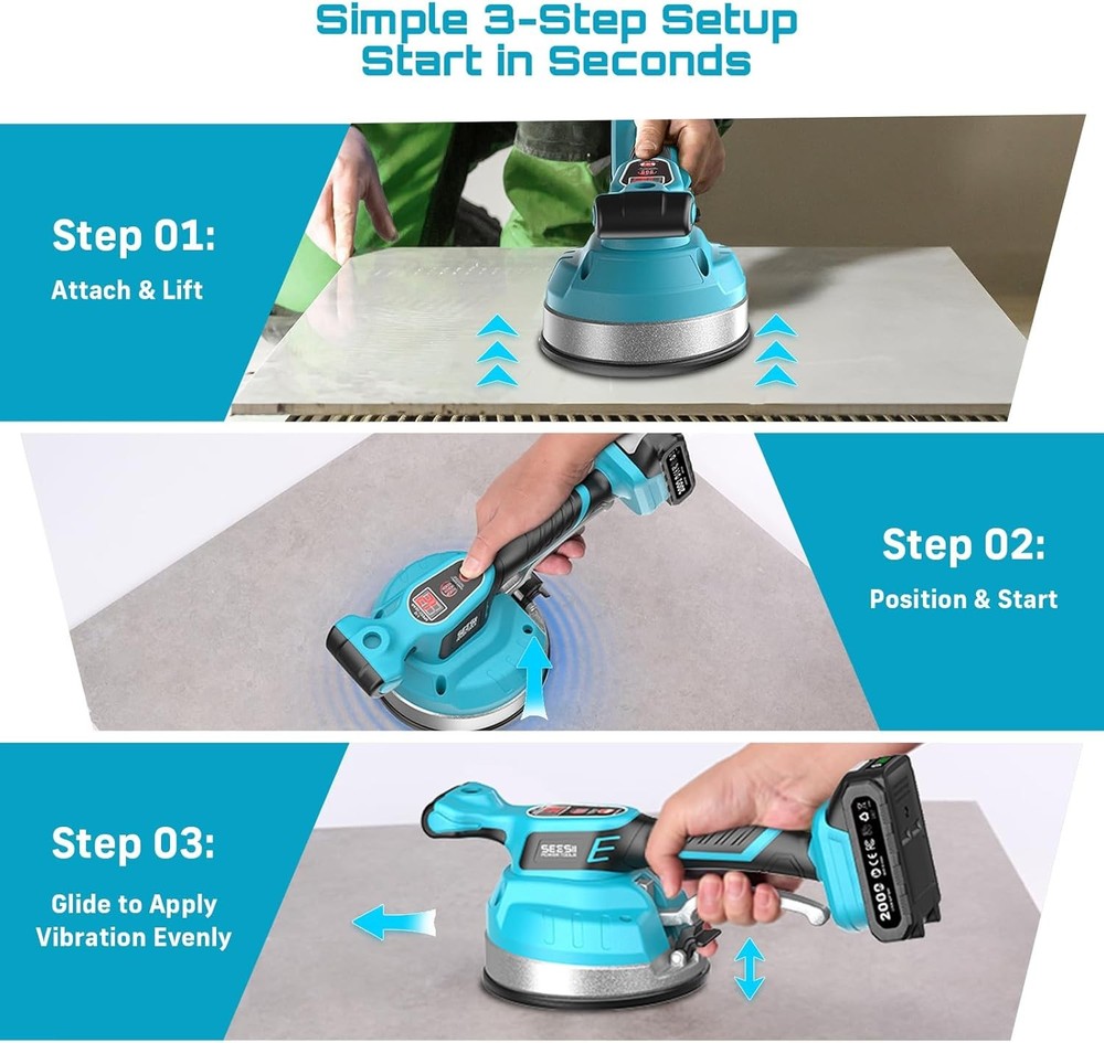 Seesii Tile Vibration Tools 2*Battery 350LB Suction Cup Tile Vibration Machine