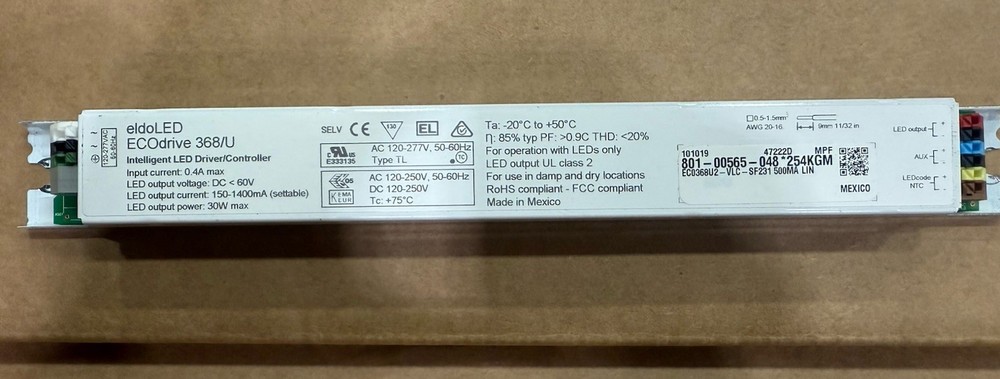 eldoLED ECOdrive 368/U LED Driver – 500mA, 30W Max, Dimmable, Programmable