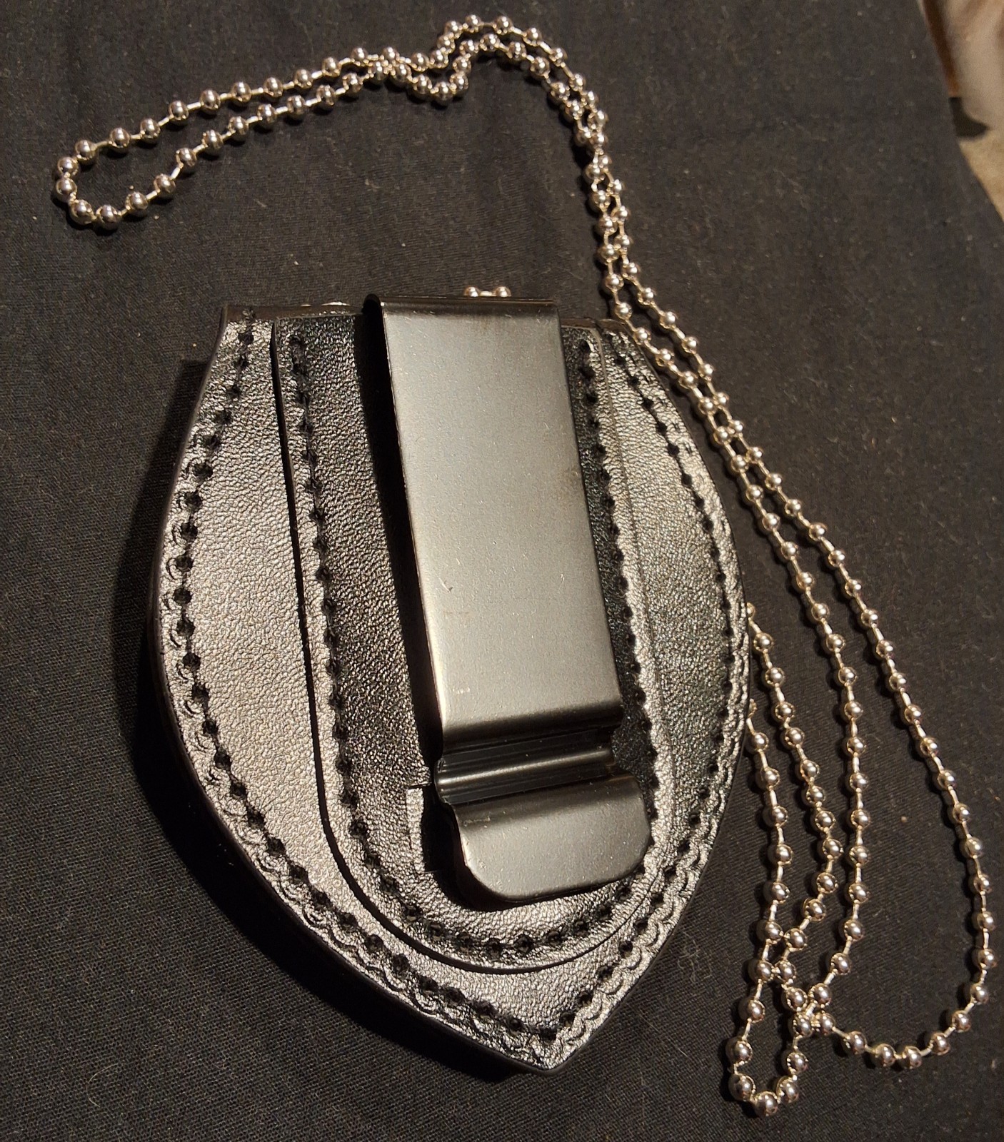 Conceal Carry Badge With Leather Case, Clip, Chain (Gold)