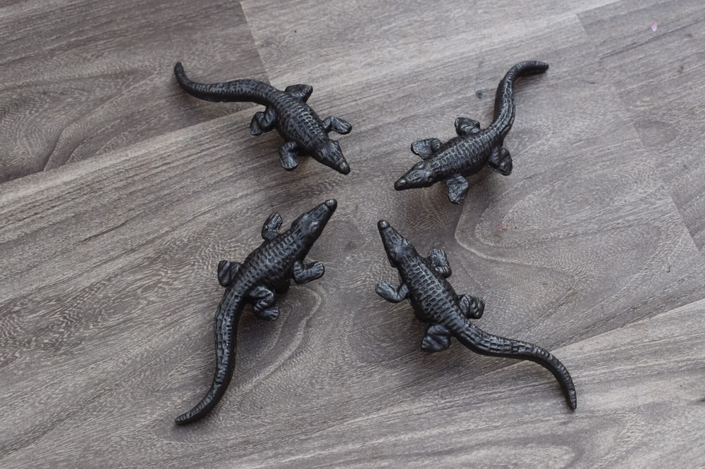 Vintage Alligator Crocodile Shape cast iron drawer door knobs handles pull 10pc