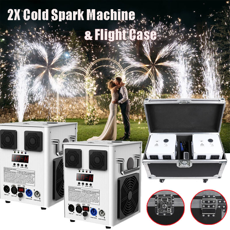 2Pcs Cold Spark Machine 700W DMX Stage Firework DJ Party Effect Machine w/ Case