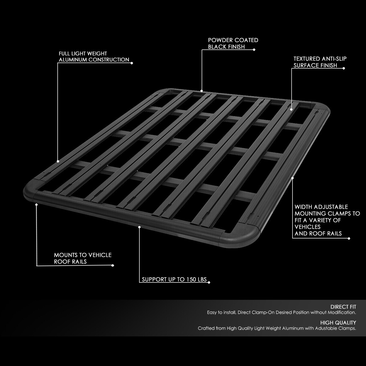 60"x 48"BLACK COATED ROOF RACK TOP CARGO LUGGAGE CARRIER BASKET+MOUNTING BRACKET