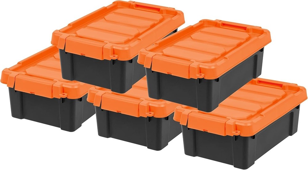 3 Gallon Lockable Storage Bins with Lids, 5 Pack - , Heavy Duty, Stackable Co...