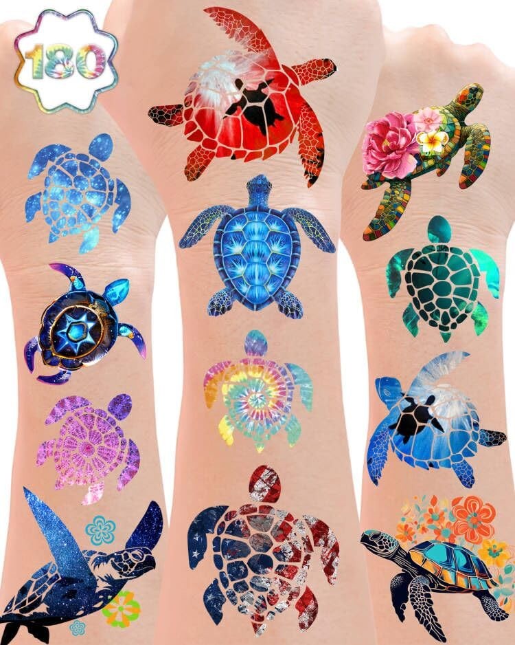 ANTING 180 Pieces Turtle Temporary Tattoos Themed Medium, Multicolor