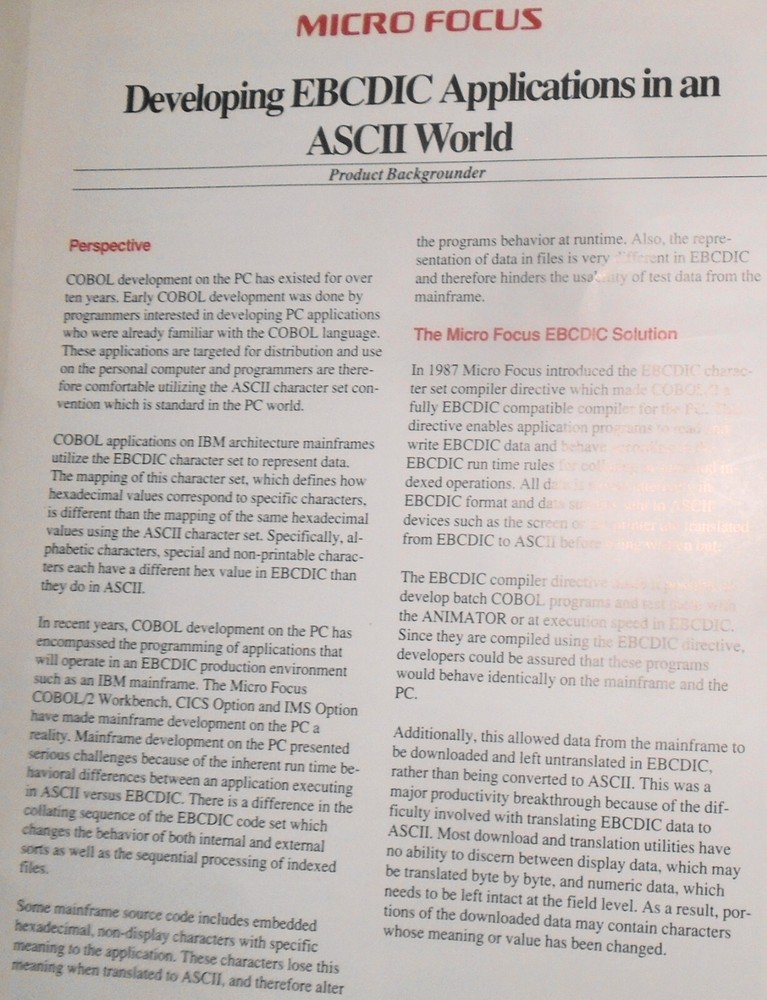 Micro Focus COBOL - 4 Brochures, 1989: Dialog System, 370 Assembler, Data Tools