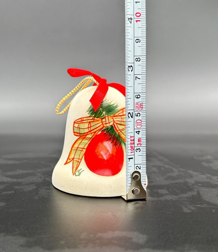 Vintage Christmas Bell Red Bow Hand Painted