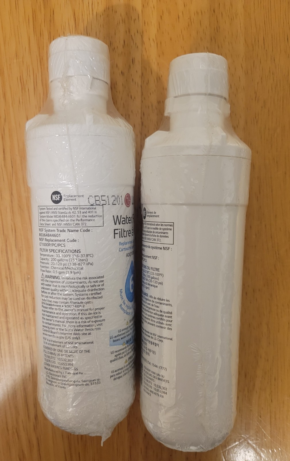 2 LG Genuine Water Filter Replacement Cartridge Refrigerator LT1000P ADQ747935