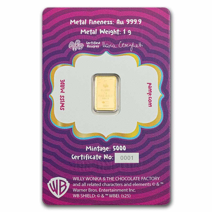 1 gram Gold Bar - PAMP Willy Wonka Bar