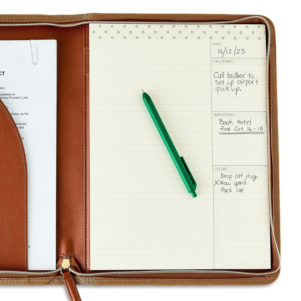 Pen+Gear Zipper Simulated Leather Padfolio, 10" x 13", Cognac Brown, 40 Sheets