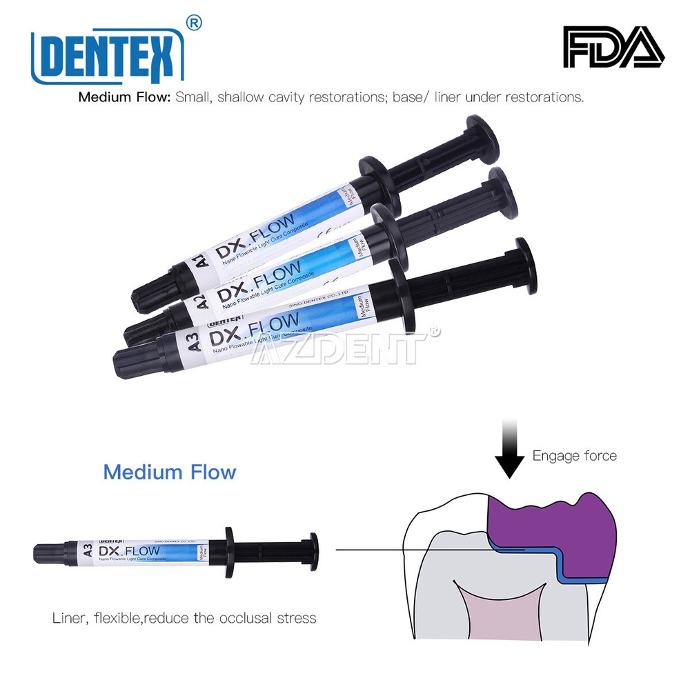 DENTEX Dental Flowable Light Cure Composite Resin Medium Flow A3 3g/Syringe