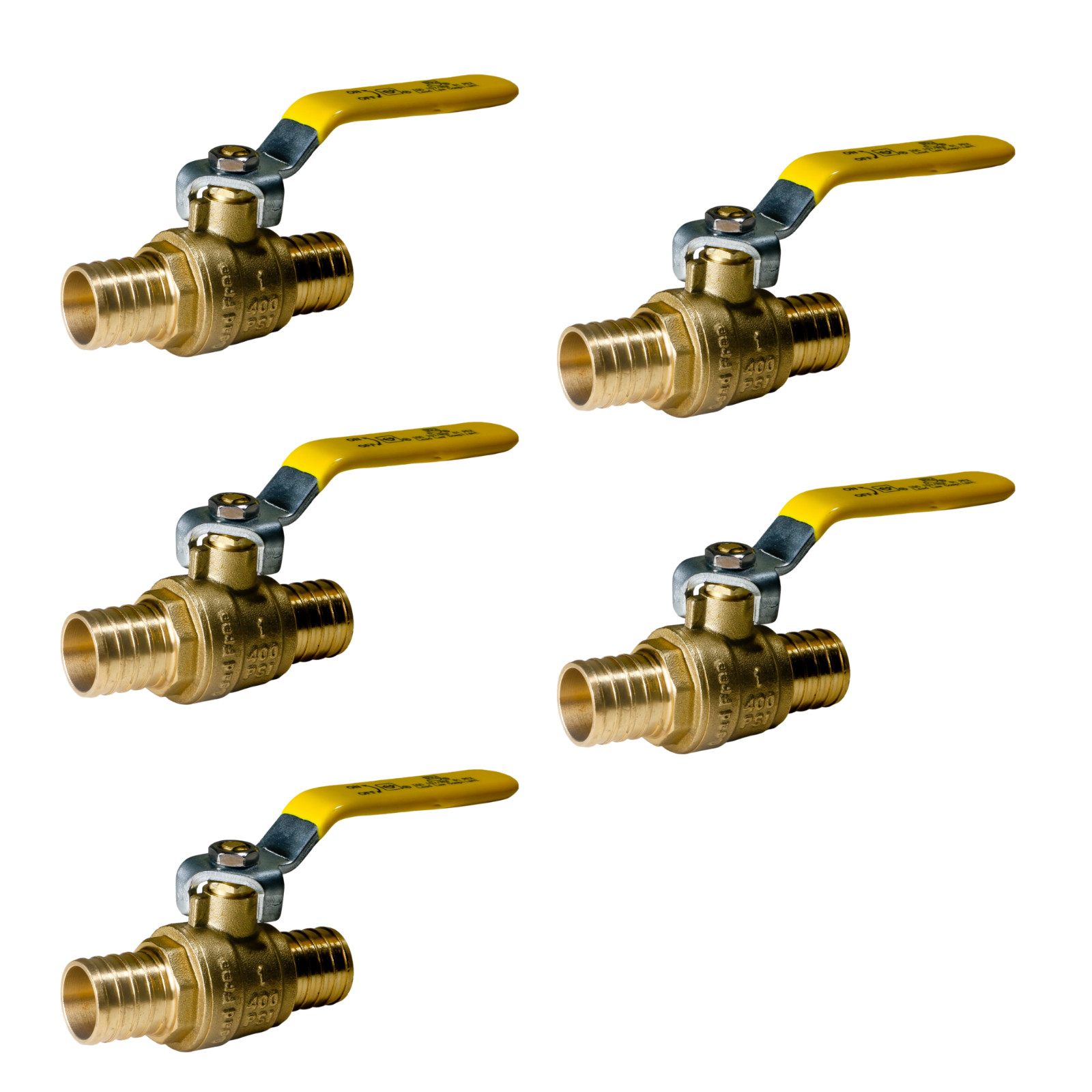 5 Pack XFITTING 1" Pex B Ball Valve, Lead Free Brass, Full Port, Barb Crimp
