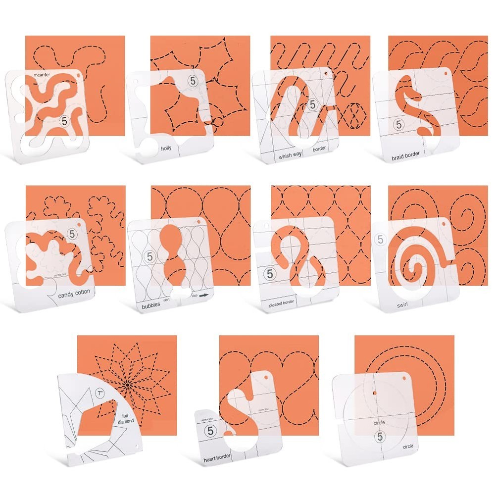 Free Motion Quilting Template Set 11 Templates 3mm include Frame Guide Pro