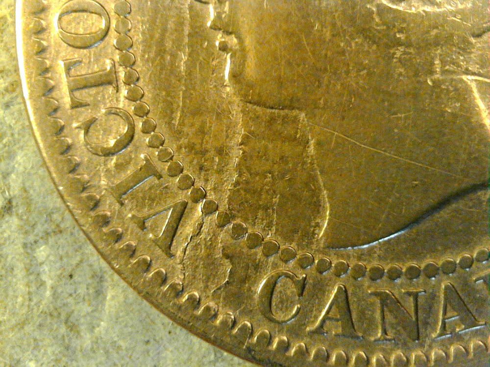 1859 Canada Cent Narrow Low 9 Die-Cracks & Lamination Errors Circ. BN Victoria