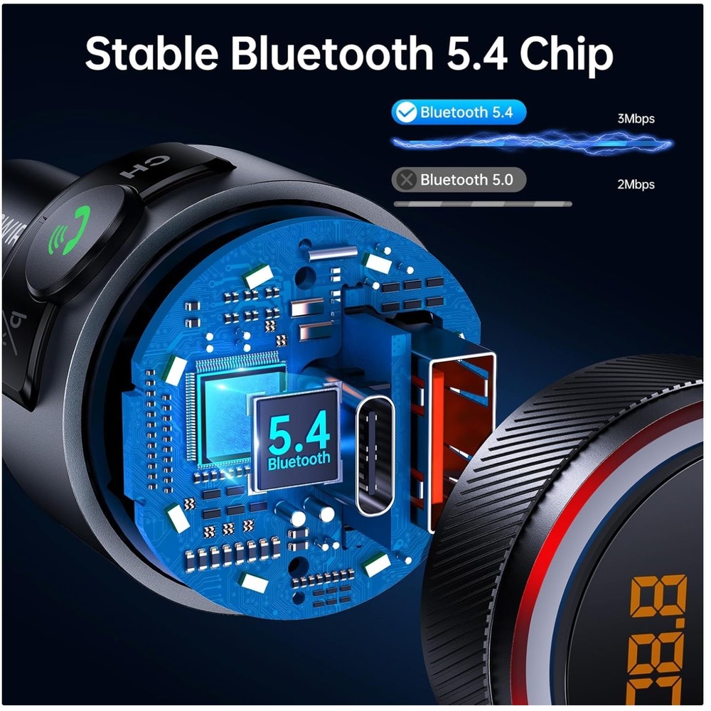 Hi-fi Bass Music Bluetooth Car Adapter with Fast Charging