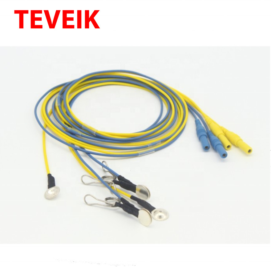 EEG Electrode Cables, Pure Silver Integrated flat(2p)+Ear Clip(3p) DIN1.5 Socket