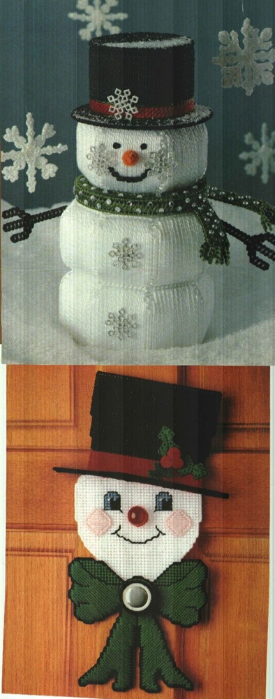 SNOWMAN COFFEE CAN COVER & DOOR DECORATION PLASTIC CANVAS PATTERN INSTRUCTIONS