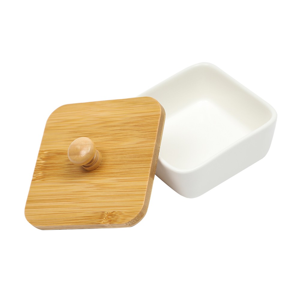 Ceramic Snack Serving Tray Set with Bamboo Lids - 6 Piece Platter