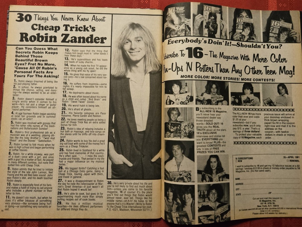 16 Magazine April 1981 KISS Peter Criss