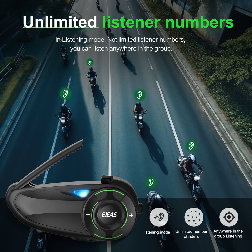 2 Pack EJEAS Q8 Mesh 3.0 Bluetooth Intercom Headset with 6 Riders 1000m Group