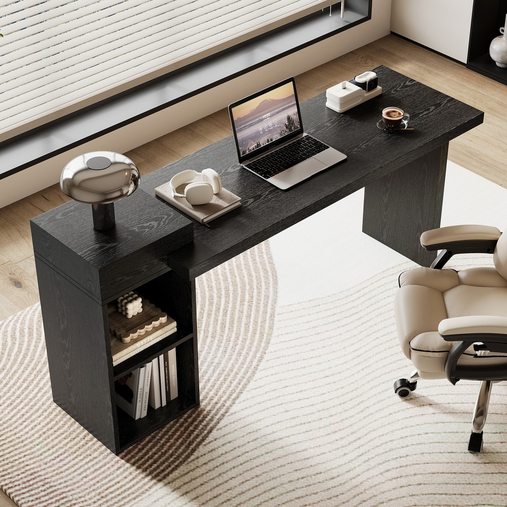 Modern Black Wood Grain Sofa Side Table - MDF Multipurpose Entryway Console Tab