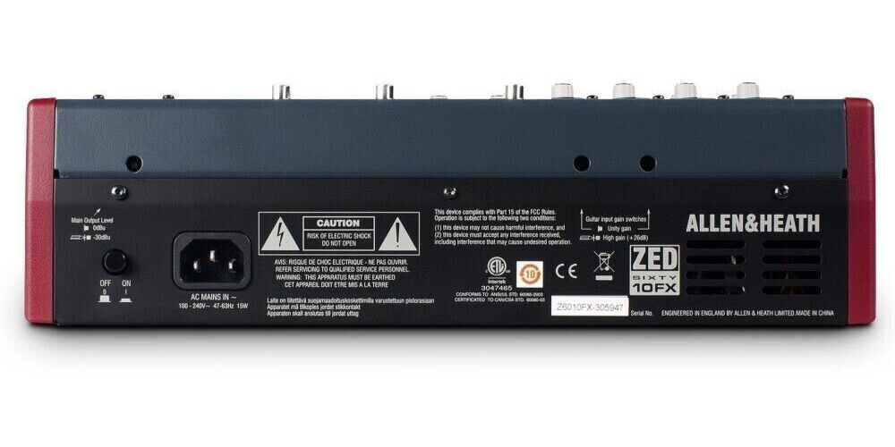 Allen & Heath ZED60-10FX 10-channel Mixer with USB Audio Interface &Effects MINT