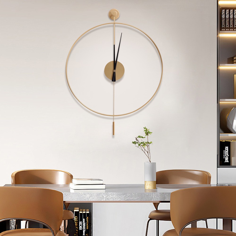 Large Decor Wall Clock with Pendulum Modern Non-Ticking Silent Metal Wall Clock