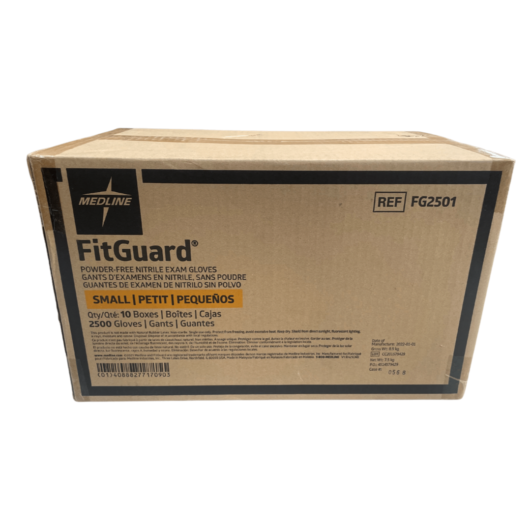 Medline Fitguard Nitrile Exam gloves 2500ct per case, sizes S/M/L