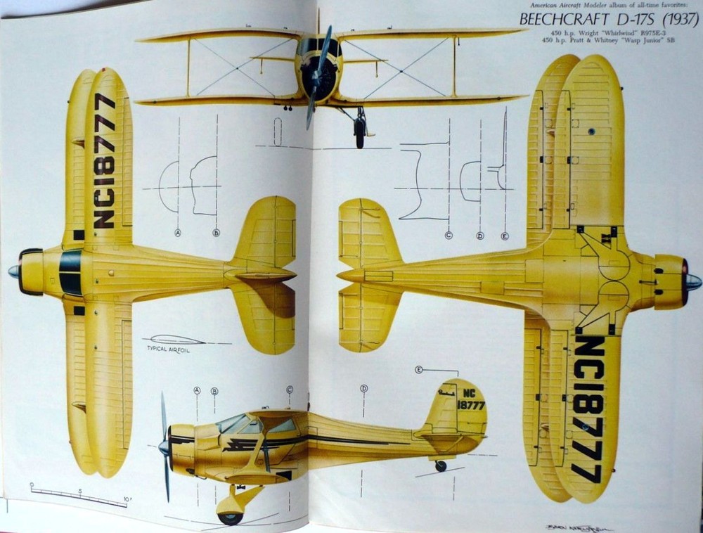 BEECH STAGGERWING G17S PLAN + CONSTRUCTION ARTICLE for 32" UC Model Airplane