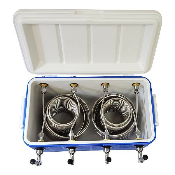 Jockey Box Cooler - 4 Faucet, 75' Stainless Coils, 48qt - All Stainless Fittings