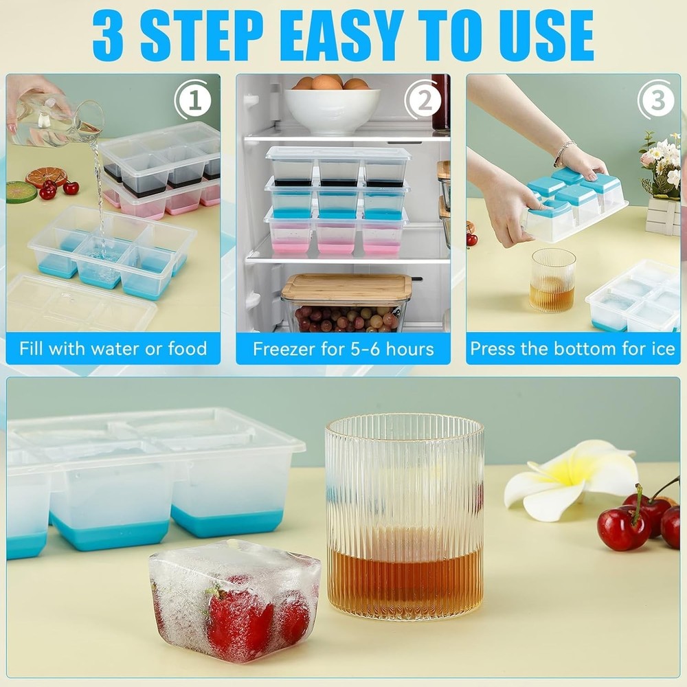 Extra Large Ice Cube Trays with Easy Release Bottom and Dishwasher Safe Features