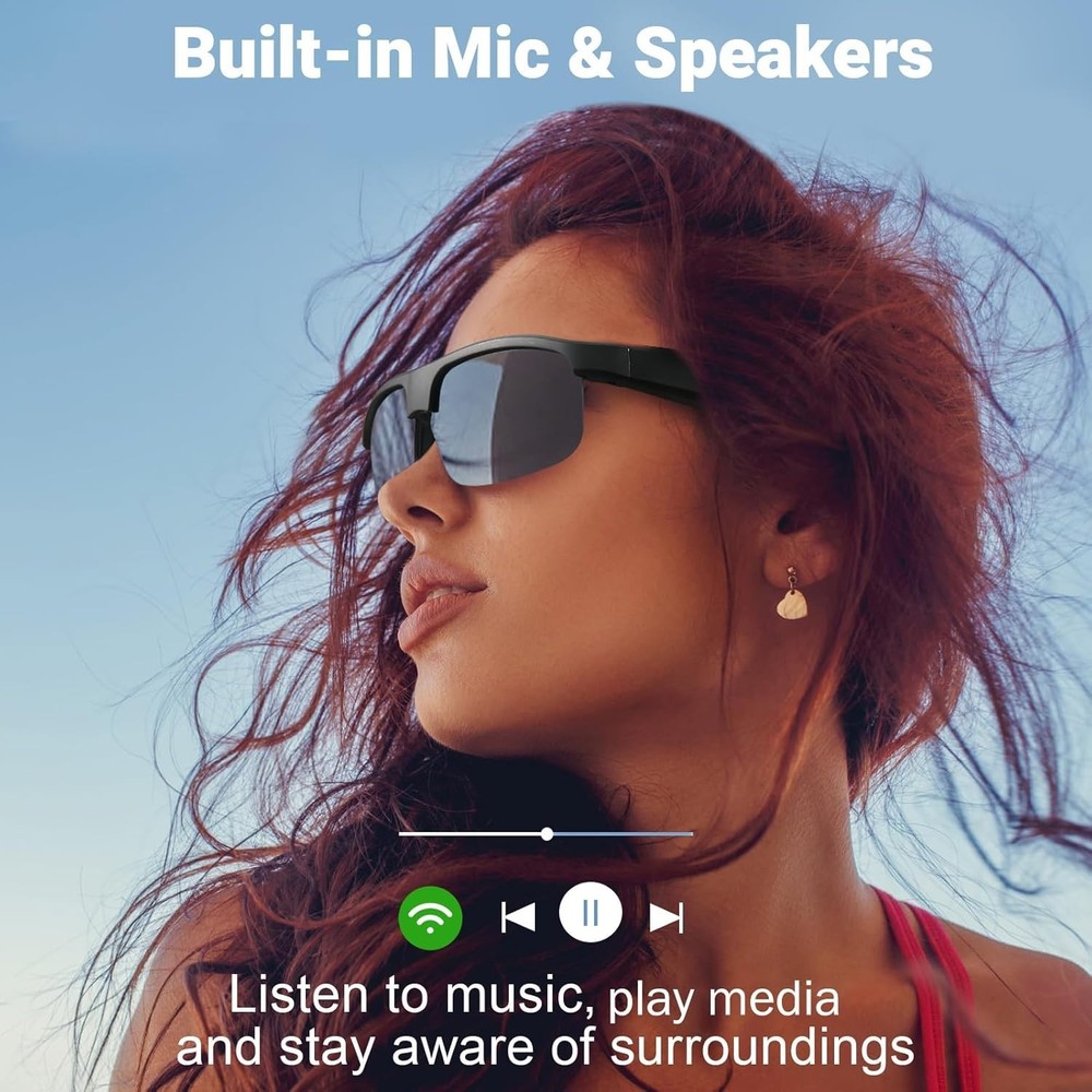 Smart Glasses, Polarized Bluetooth Sunglasses with Speaker, Voice Assistant, Ope