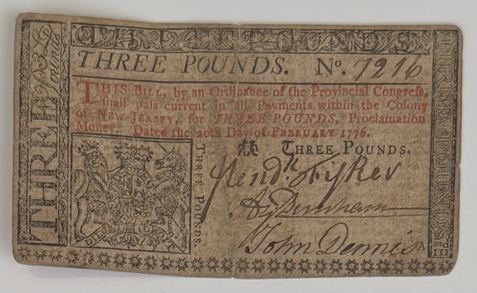 1776 New Jersey Colonial Currency