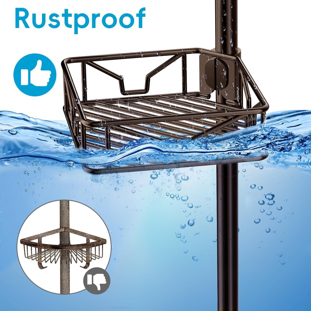 Skycarper 5-Tier Corner Shower Caddy, Adjustable 62-116", Bronze, Rustproof