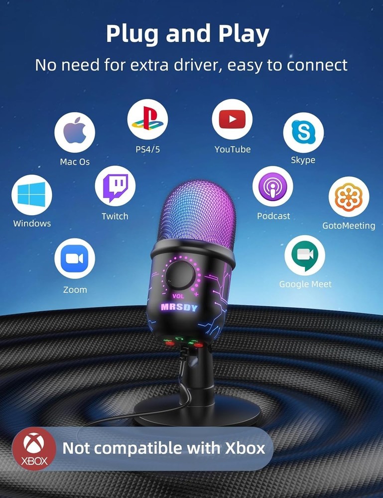 Compact USB RGB Microphone for Gamers & Creators - Easy Mute & Volume Control