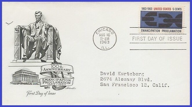 USA5 #1233 ADDR ARTMASTER FDC   Emancipation Proclamation