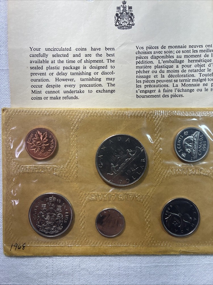 1968 Canada 6-Coin Uncirculated Mint Set - Gem UNC Condition with Envelope