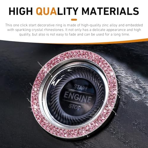 2PCS Bling Push to Start Button Cover, Crystal Rhinestone Engine Start Pink