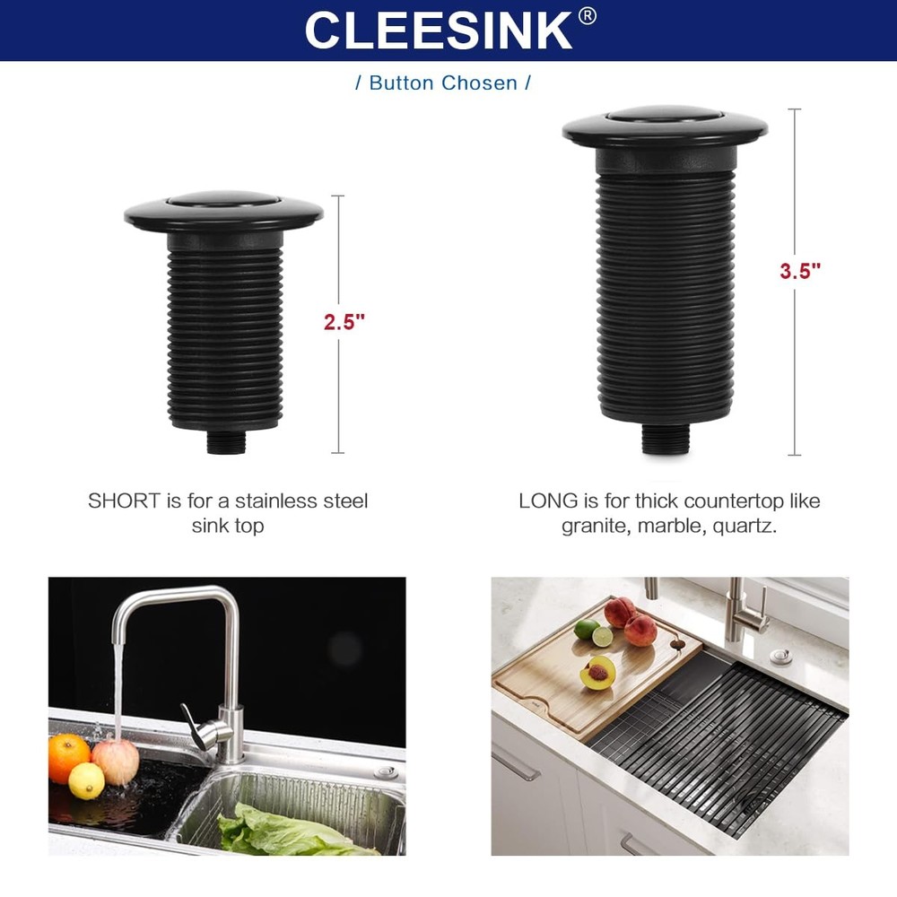 Air Activated Switch Button for Sink Top Garbage SHORT/2", PLASTIC BLACK