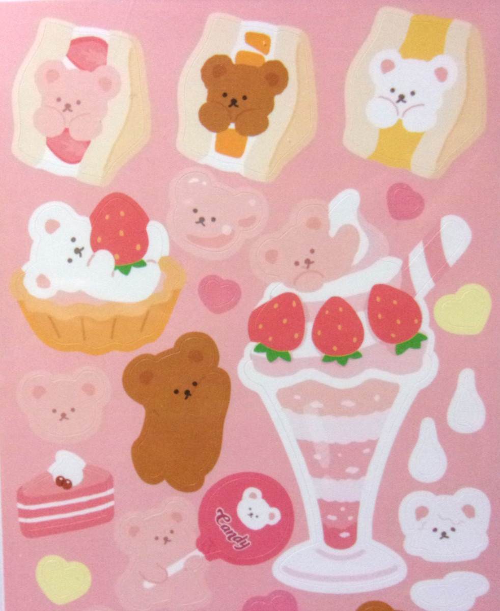 DAISO Korean Style Bear Sweets Sticker Sheet Japan
