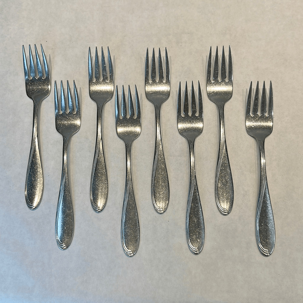 Oneida Stainless Salad Forks Scroll Pattern Lot Set 8