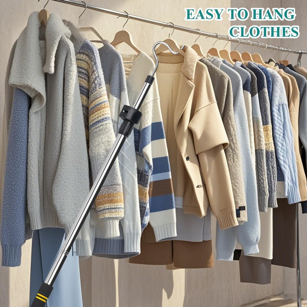 Clothes Hanger Reaching Hook Telescopic Adjustment clothes hook pole Light an...