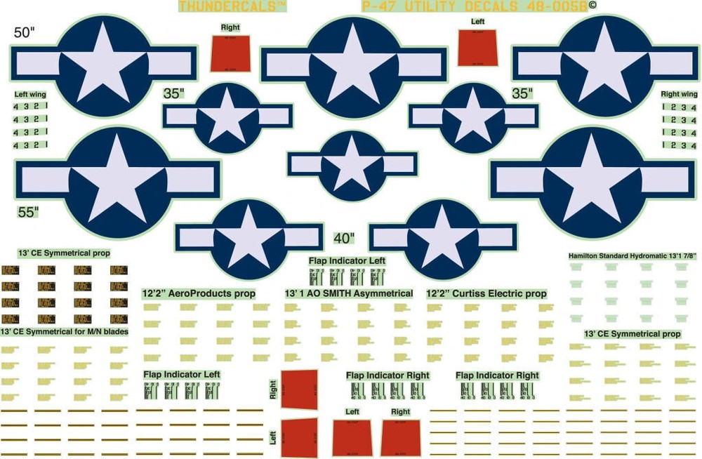1/48 Thundercals P-47 Thunderbolt Type 4 Insignia + data 2 decal set