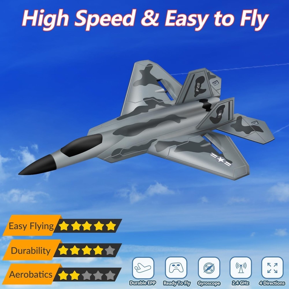 Engaging F-22 RC Airplane - Easy to Fly, Self-Stabilized, Includes Essentials